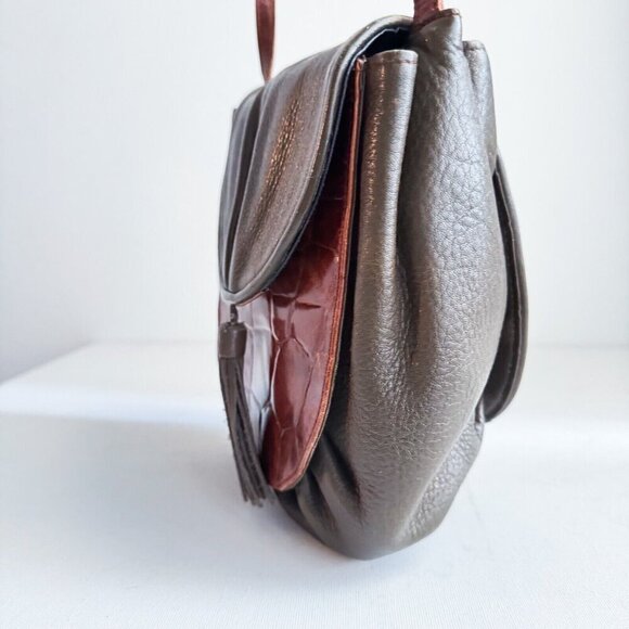 Vintage Leather Croc Skin Oval Crossbody Bag - Picture 5 of 9